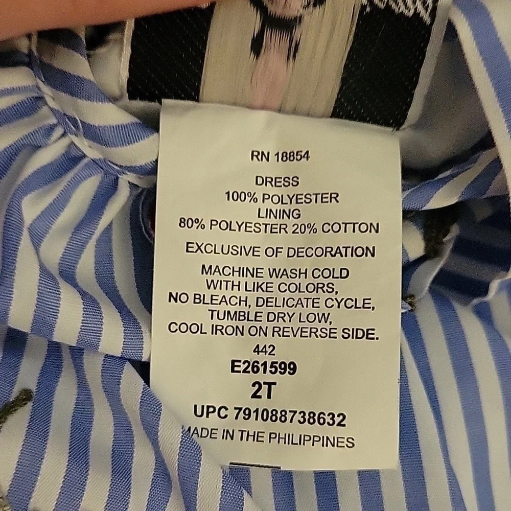 3/$30 RARE EDITIONS Blue Striped Floral Embroidered One Shoulder Dress